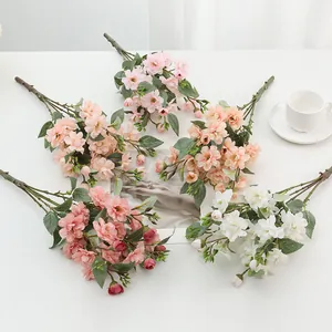 Artificial 5-head rose flower bouquet for home wedding decoration and party floral display.