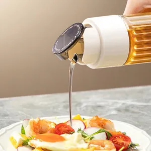 Automatic gravity opening glass oil dispenser bottle with stainless steel spout for salad