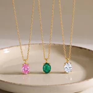 Französische Eleganz Runde Strass Edelstahl Kette Minimalistisch Mode 18K Vergoldet Schlüsselbeinkette Für Damen Schmuck