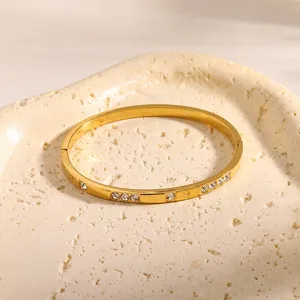 Fashion Geometric Rhinestone Stainless Steel Bangle For Women Minimalist 18K Gold Plated Trendy Jewelry Accessory Bracelet