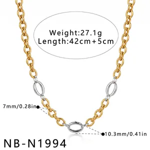 Detailed view of 18k gold plated stainless steel necklace with dimensions and weight.
