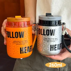 Mini tazza da caffè termica portatile da 260ml con coperchio doppio e cinturino da polso