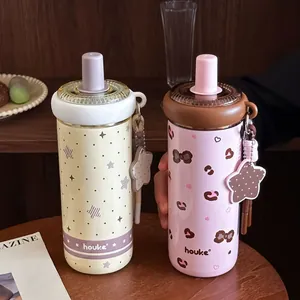 Vacuum Insulated Stainless Steel Water Bottle With Straw Three One Six Liner Cartoon Star Leopard Pattern Thermal Cup