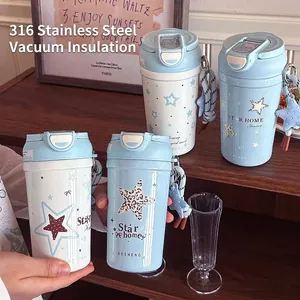 Star pattern 316 stainless steel insulated coffee mug with dual-drinking lid.