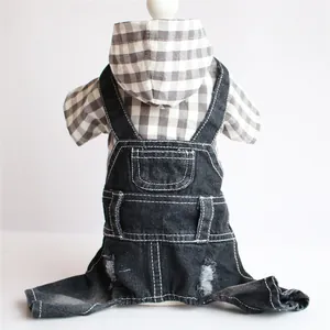Pet Dog Jumpsuit Plaid Shirt Denim Overalls Small Dogs Clothes Puppy Romper Cat Apparel Four-Legged Outfit Casual Wear