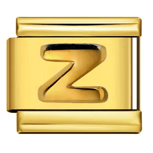 Goldener gewölbter Buchstabe Z Charm für italienisches Modularmband aus Edelstahl.