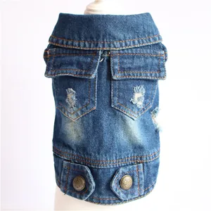 Pet Dog Denim Vest Distressed Ripped Jeans Jacket Retro Sleeveless Puppy Clothes With Pockets Small Medium Dogs Fashion Waistcoat