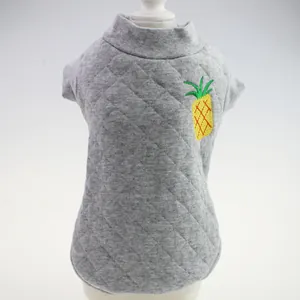 Grey quilted pet dog t-shirt with a bright yellow pineapple embroidery detail