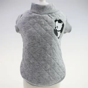 Grey quilted pet shirt for small dogs featuring a cute panda embroidery detail