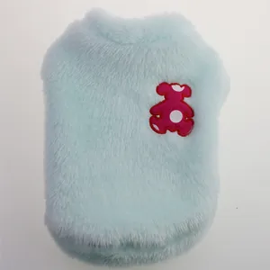 Soft light blue plush pet vest with cute pink teddy bear applique detail for dogs