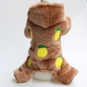 Tuta calda in peluche per cani con ricamo a limone per la moda invernale.