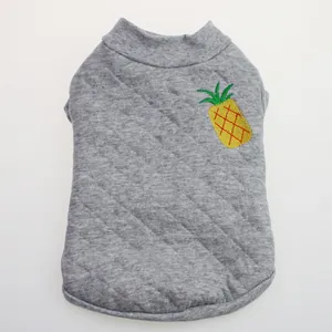 Gray quilted dog t-shirt featuring a colorful pineapple embroidery for small pets