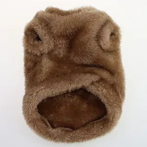 Detailed view of the soft brown plush material on this winter pet vest for small dogs
