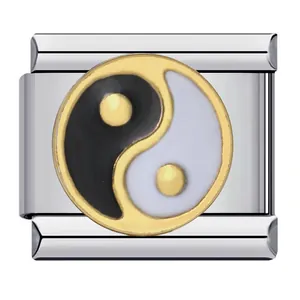 Stainless steel Yin Yang symbol Italian charm module for DIY bracelet with gold plating