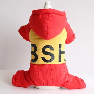Mono de invierno acolchado rojo y amarillo para perro con capucha y BSH