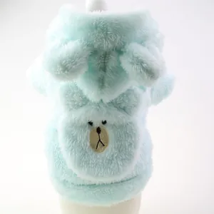 Soft light blue dog hoodie with fluffy teddy bear ears and cute embroidery detail