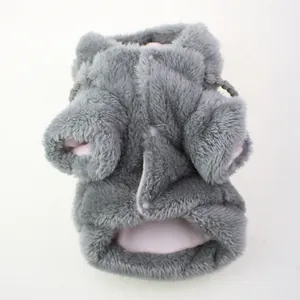 Detailed view of gray plush pet clothing featuring soft warm pink fleece lining
