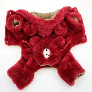 Combinaison douce en peluche rouge pour chien avec motif ours mignon pour l'hiver