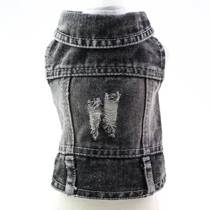 Gilet en Denim Déchiré pour Chien Veste en Jean Lavée pour Animaux de Compagnie Sans Manches Vêtements Cool pour Petits Chiens
