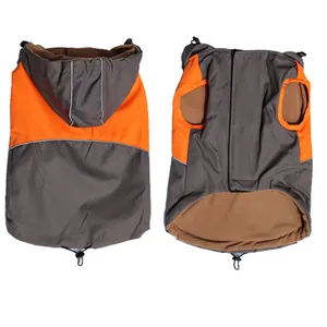 Waterproof fleece dog outdoor jacket with hood and reflective strips for winter