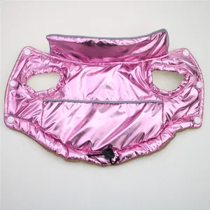 Metallic pink padded dog vest with warm fleece lining and stand-up collar design