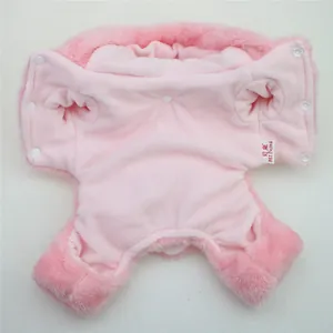 Detail showing the inner fleece lining and snap buttons of pink plush pet outfit