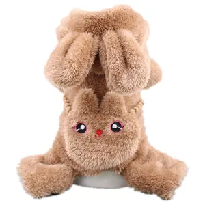 Detailed macro view of plush rabbit-themed dog fleece jumpsuit for small pet winter wear