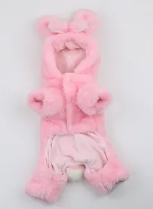 Gemütlicher rosa Plüsch-Hasen-Hoodie für kleine Hunde warmes Winter-Haustier-Outfit