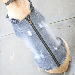 Distressed grey denim pet vest with back zipper detail for medium large dogs