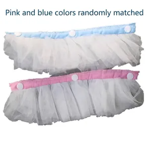 Close-up detail of the pink and blue mesh tutu skirts for small dogs and cats with snap buttons