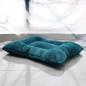 Detailed view of the soft plush teal pet cushion mat for large dogs and cats in winter.