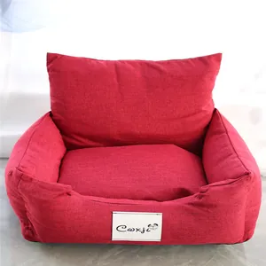 Detail view of a premium red washable pet sofa bed designed for small dogs and cats