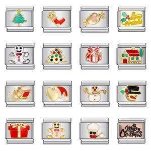 Collection of festive Christmas themed stainless steel Italian modular charms for DIY bracelets