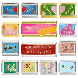 Italian Charm Modular Link Stainless Steel DIY Enamel Letter Heart Pattern Long Version Jewelry Accessories For Women