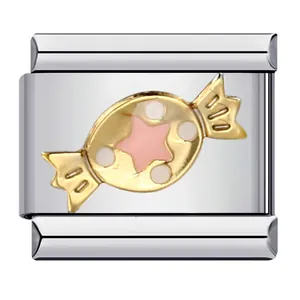 Premium candy charm for Italian modular bracelet in stainless steel with pink star design