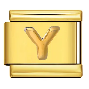 Goldenes italienisches modulares Armbandglied mit erhabenem Buchstaben Y