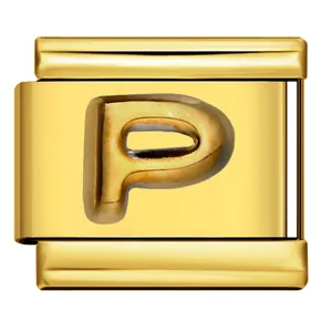 Goldener italienischer Modular-Charm mit geprägtem Buchstaben P, poliertes Finish