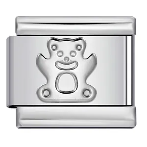 Italienisches Armband-Glied aus Edelstahl mit geprägtem silbernem Teddybären für DIY.