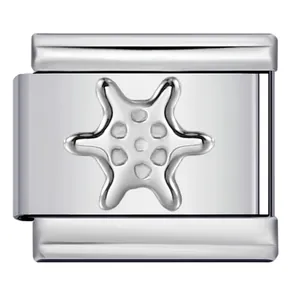 Hochwertiges italienisches Charm-Glied aus Edelstahl mit geprägtem Sternblumenmuster