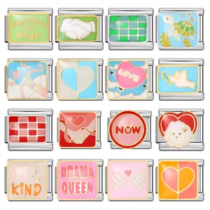 Detailed collection of colorful enamel Italian modular charm bracelet links