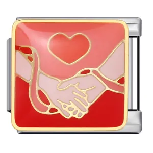 Professional Italian charm handshake heart link in stainless steel with red enamel