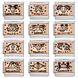 Detailed set of 12 zodiac sign charms for Italian modular stainless steel bracelets