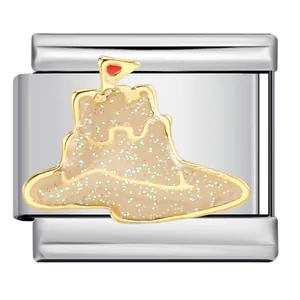 Charm per bracciale modulare italiano a forma di castello di sabbia glitterato