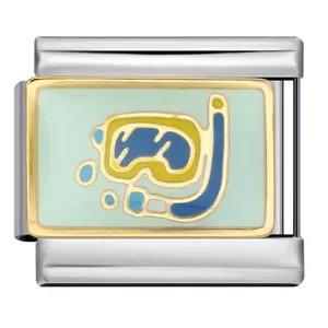 Charm per bracciale modulare italiano in acciaio inossidabile con maschera da snorkeling