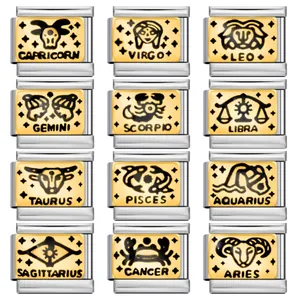 12 Zodiac Italian Charm Link For Bracelet Stainless Steel Gold Plated Enamel DIY Personalized Bracelet Accessories Jewelry Gift