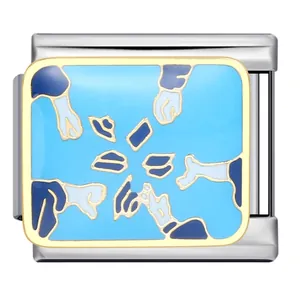 Close-up of stainless steel Italian charm link with colorful graduation caps pattern