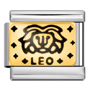 Leo zodiac gold-plated stainless steel charm link for Italian modular bracelet