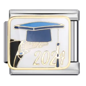 2024 Graduation mortarboard Italian charm link in gold and stainless steel for DIY bracelet