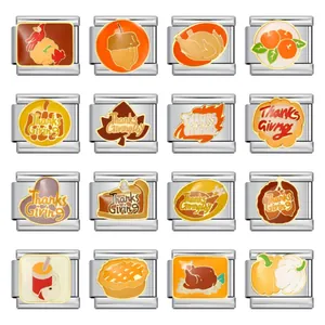 Assorted Thanksgiving enamel Italian charm bracelet links made of stainless steel