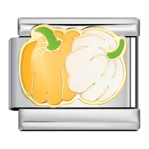 Detail of Thanksgiving Italian charm link with white and orange enamel pumpkins